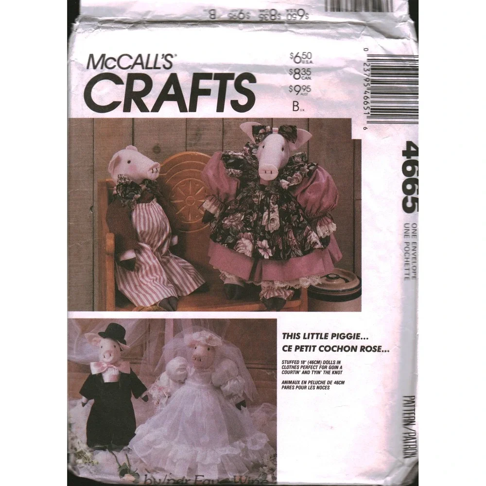 McCalls Crafts 4665 Stuffed Pig Doll and Clothes Sewing Pattern Vintage‎ 1990